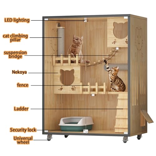Wooden Large Indoor Cat Enclosure with Wheels, 50" X 36" X 24" F136933