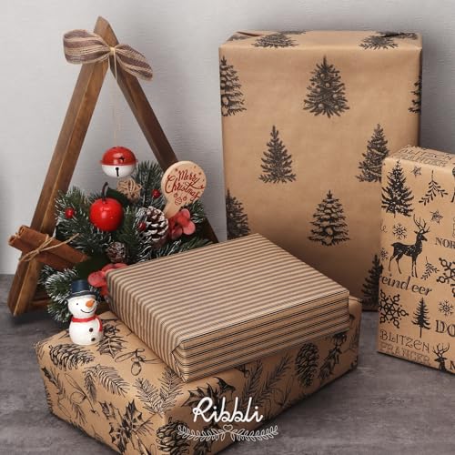 4 Rolls Vintage Brown Kraft Christmas Wrapping Paper Q768