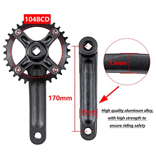 Single Speed Square Taper Crankset 170mm 104BCD 32T Narrow Wide Tooth Black Chainring Y150605