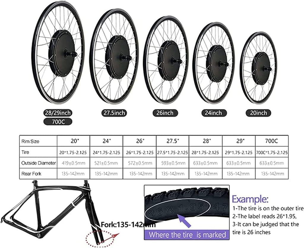 26inch-48V/500W Rear Wheel Electric Bicycle Hub Motor Kit M1727