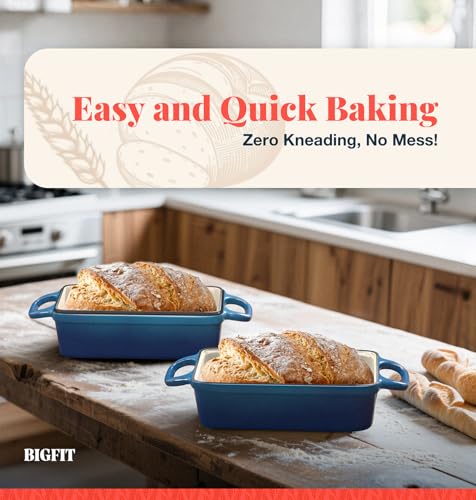 Blue Enameled Cast Iron Bread Loaf Pan with Lid 3.4QT 9x5 Inch O132396