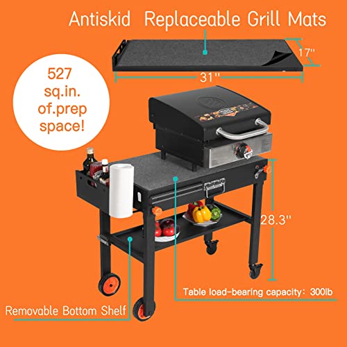 Portable Blackstone Griddle Stand Grill Table 17"/22" Grill Cart Pizza Oven Stand Outdoor Universal Foldable BBQ with Wheels Double Shelf Caddy Cooking Camping Tailgating C78006