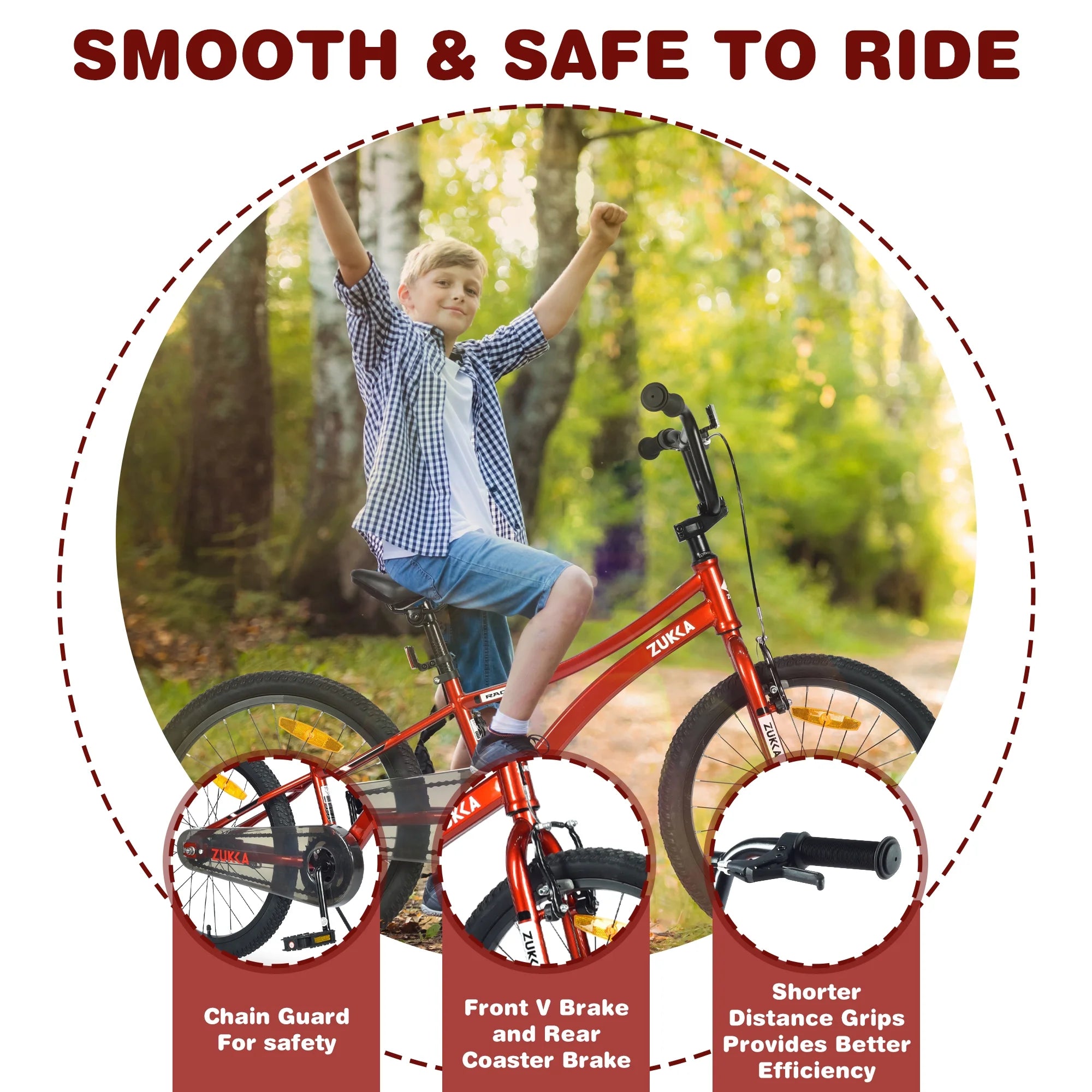 20 Inch Single Speed Boys Bike with Steel Frame Red U132352