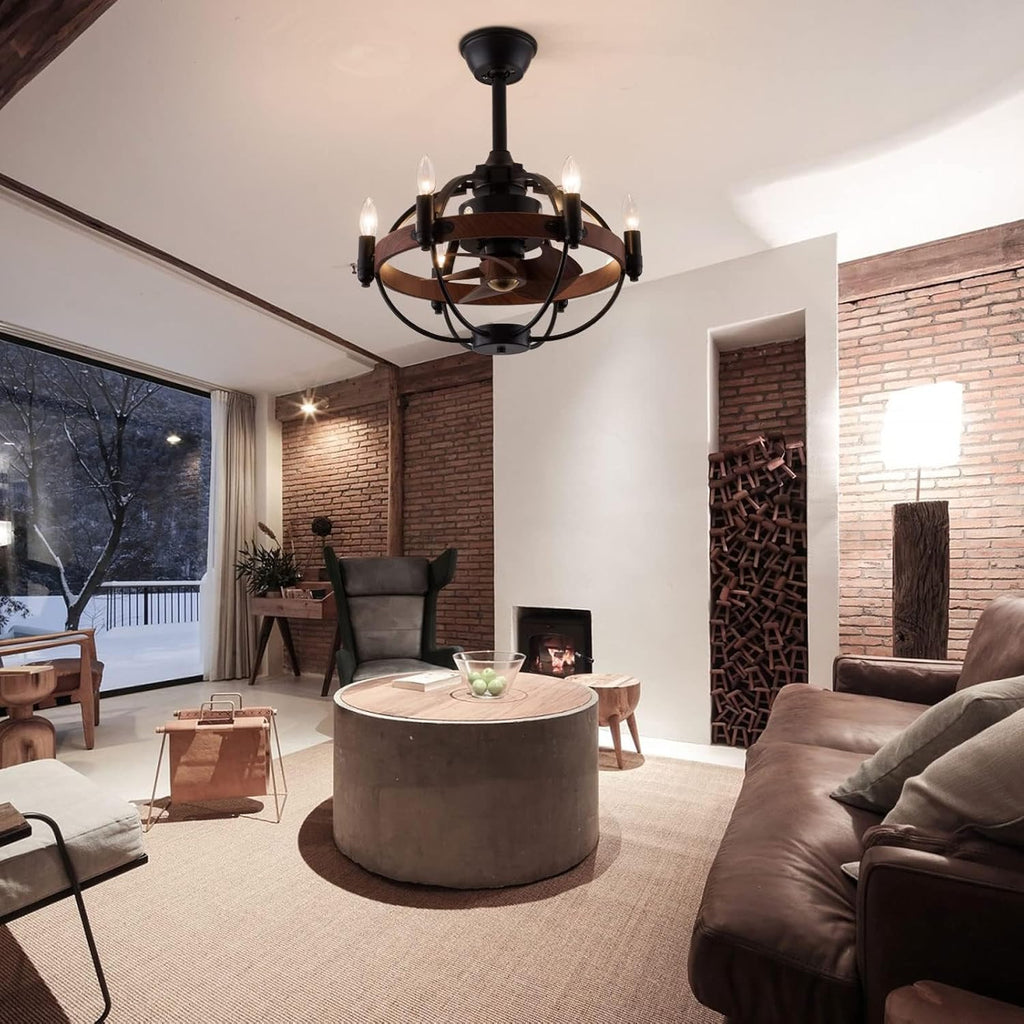 Black Cage Ceiling Fan with Light Remote Control P498