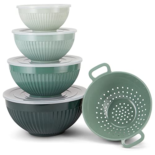 Navy 5 Piece Melamine Mixing Bowl Set with Lids and Colander L8609