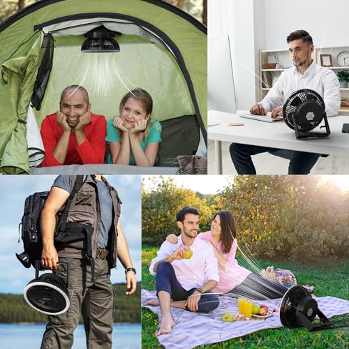 8-Inch Portable Camping Fan with LED Lantern, 10000mAh Rechargeable Battery Operated Tent Fan Q184745