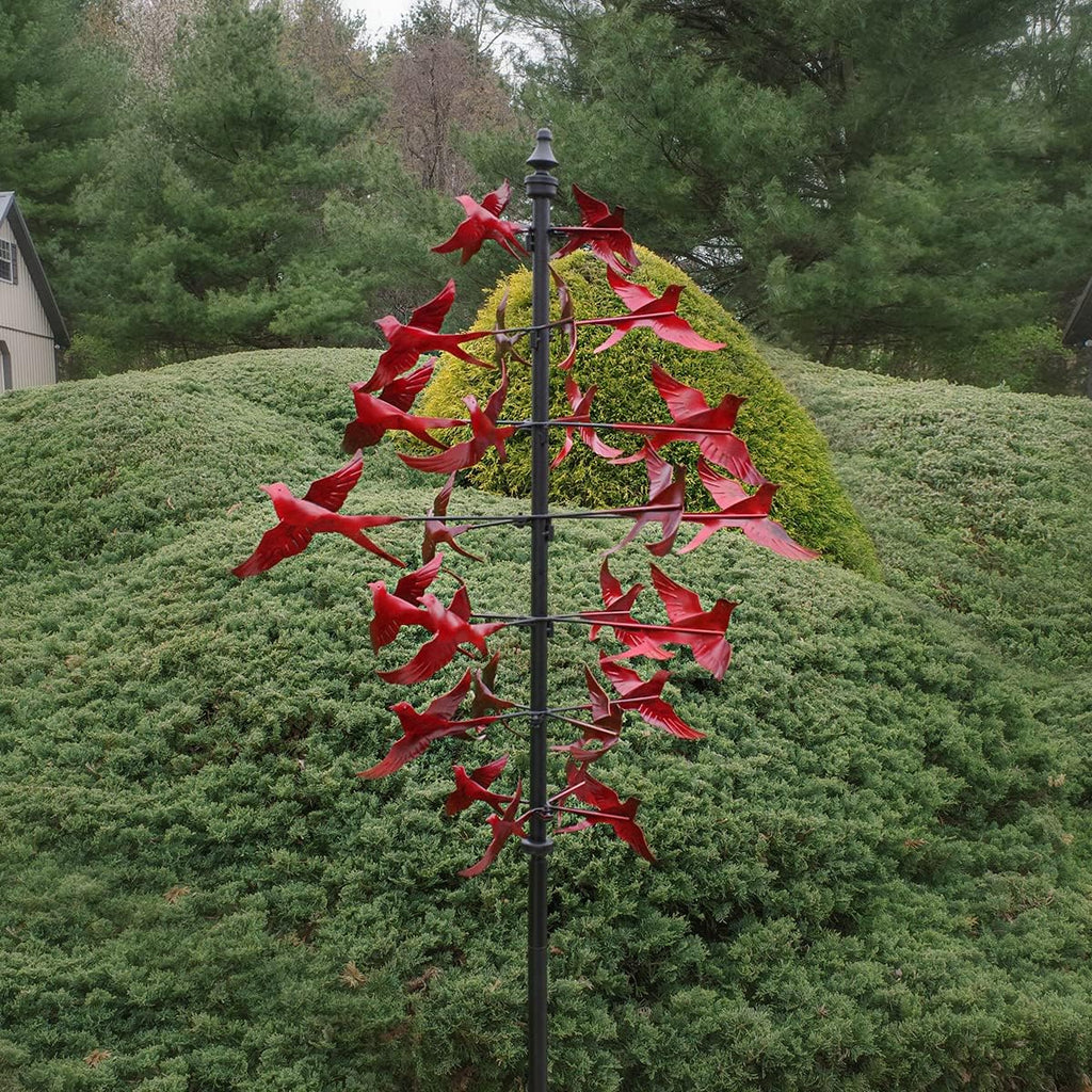 Large Red Cardinal Metal Wind Spinner 3D Bird Sculpture Kinetic Garden Yard Art A4035
