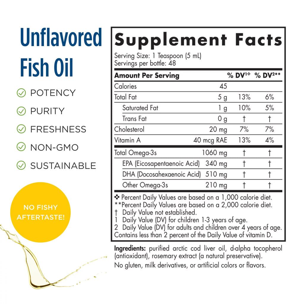 Arctic Cod Liver Oil Liquid, 1060 Mg, Unflavored, 8 Oz G88366