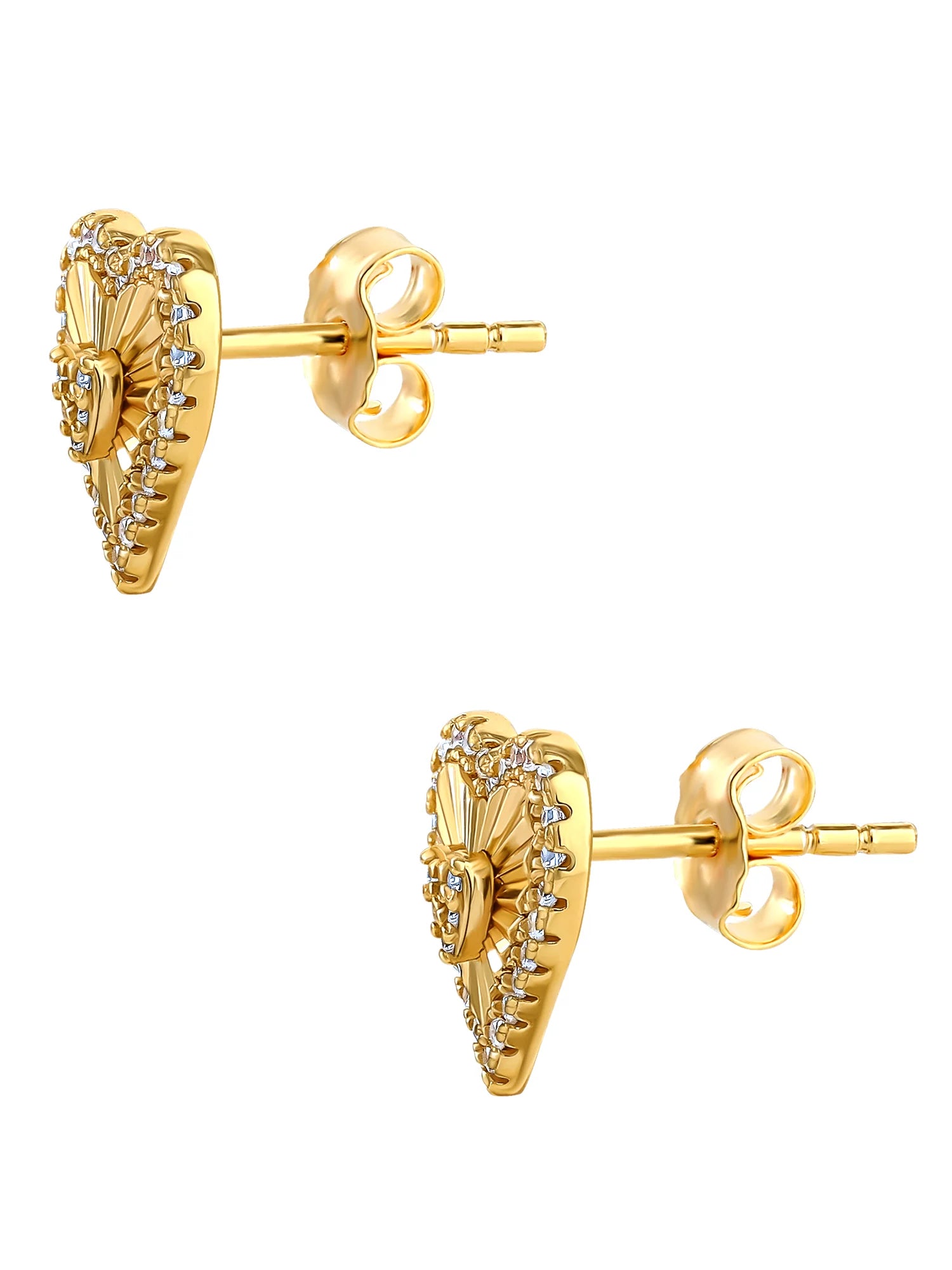 Sterling Silver 14KT Gold Plated Cubic Zirconia Heart Stud Earring U3044