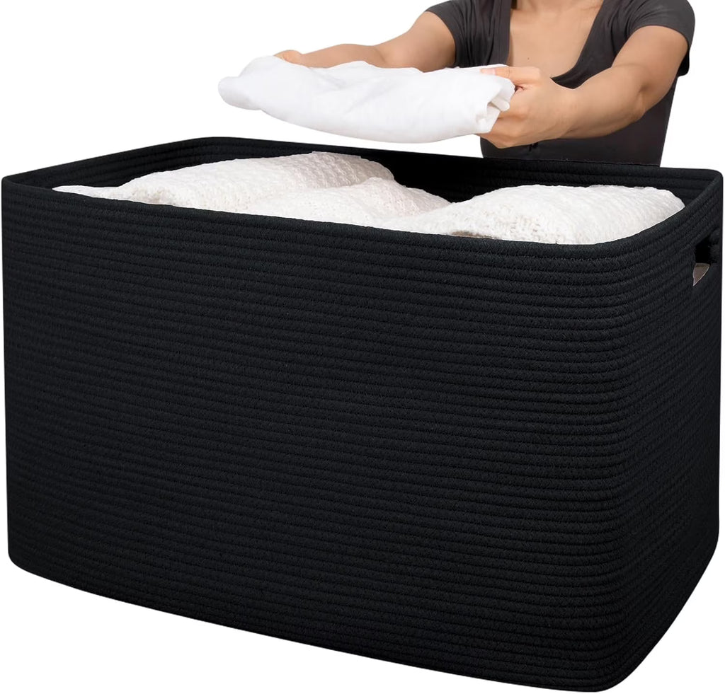 XXXLarge Cotton Rope Storage Basket, Oversized Blanket Basket, Black G7966