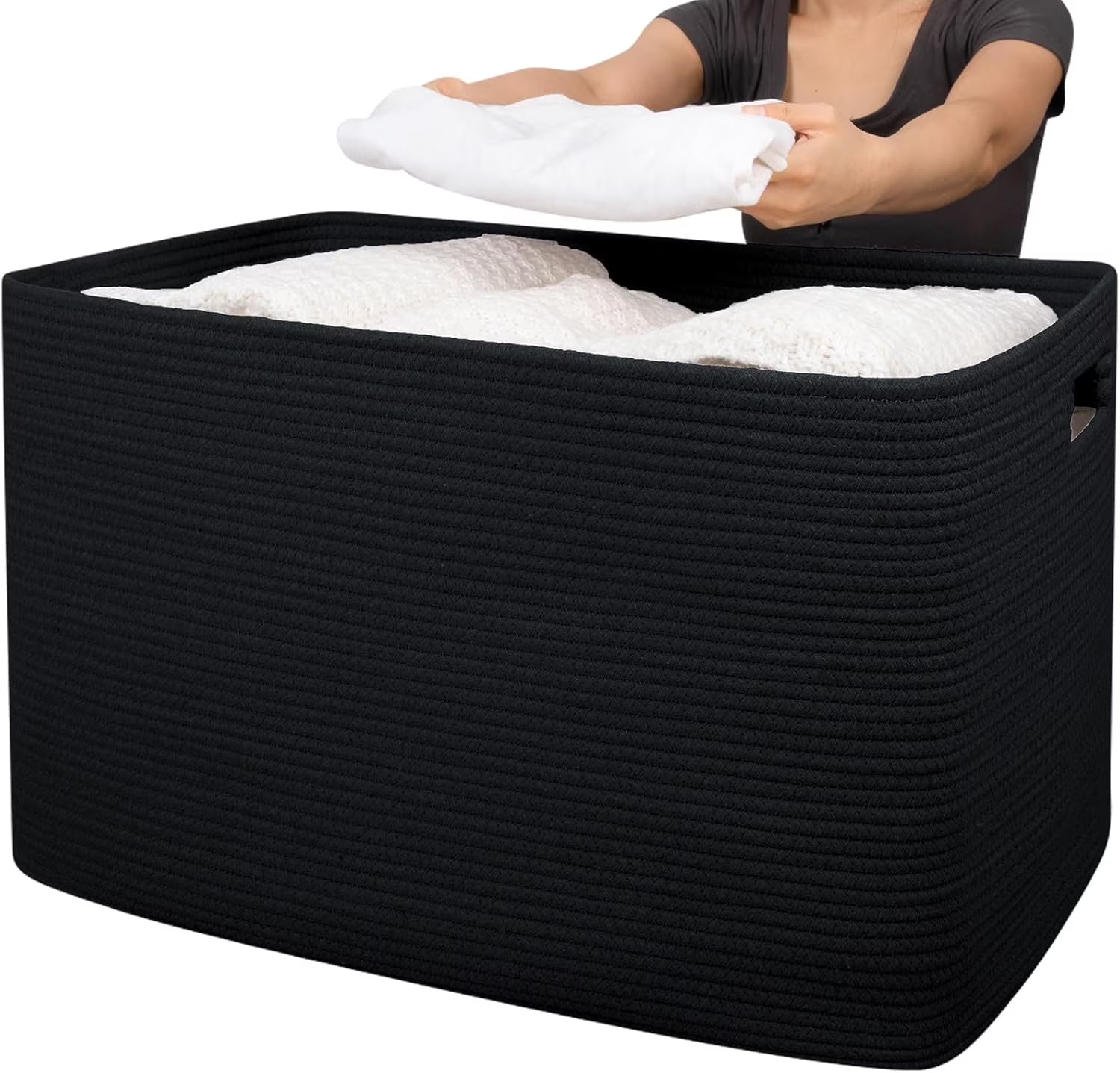 XXXLarge Cotton Rope Storage Basket, Oversized Blanket Basket, Black G7966