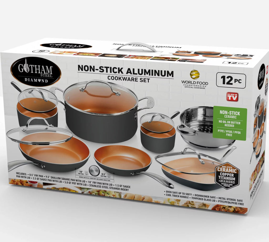 12 Piece Non-Stick Copper Pots and Pans Set Ocean Blue X9934
