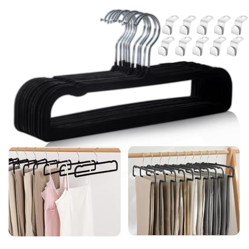 20pcs Black Velvet Trouser Hangers with Swivel Hook F90220