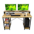 55 Inch Walnut And Black Wood Computer Desk With Monitor Shelf O347