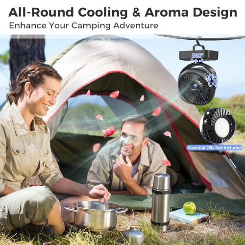 8-Inch Portable Camping Fan with LED Lantern, 10000mAh Rechargeable Battery Operated Tent Fan Q184745
