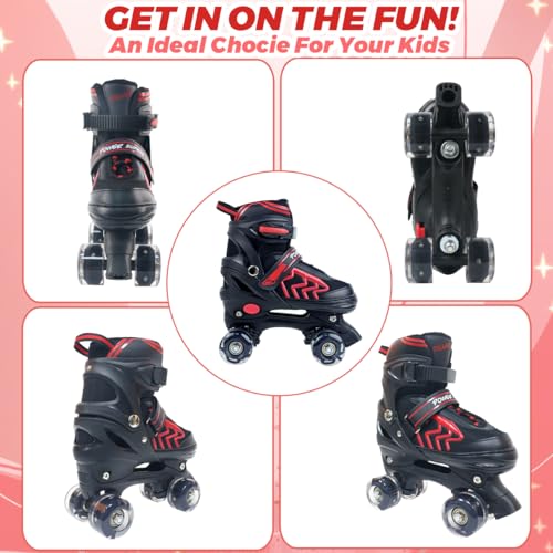 Adjustable Quad Roller Skates with Light Up Wheels, Black & Red N803