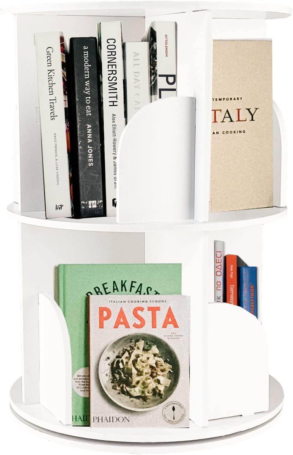 White 2 Tier Rotating Bookshelf H65482