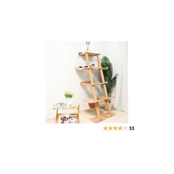 Tall Wall Mounted Wood Cat Tree with Hammock Scratching Post Q229927