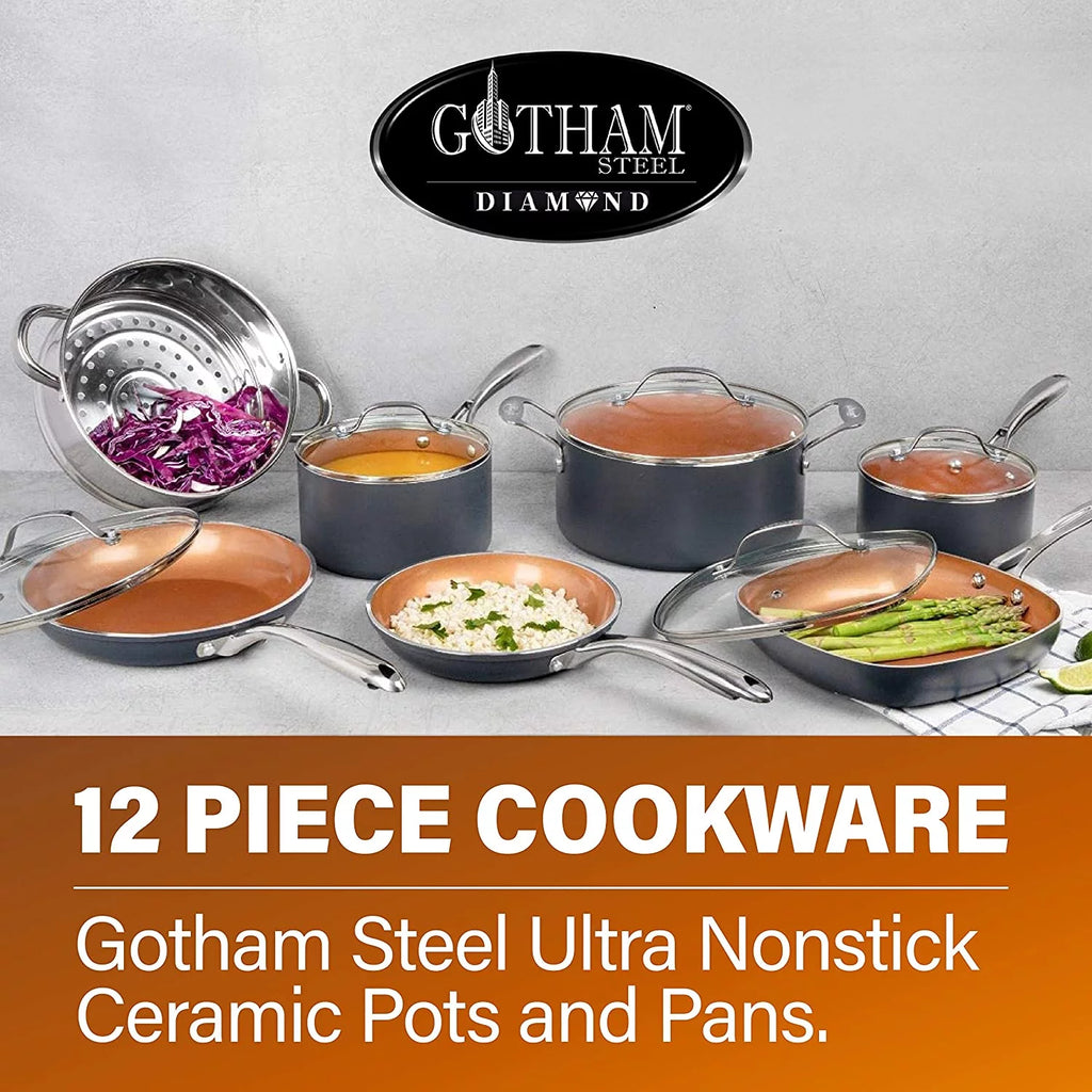 12 Piece Non-Stick Copper Pots and Pans Set Ocean Blue X9934