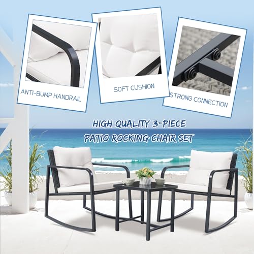 Beige 3 Pieces Wicker Bistro Set with Glass Coffee Table J34832