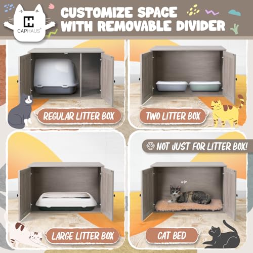 White Wooden Cat Litter Box with Double Doors K15991