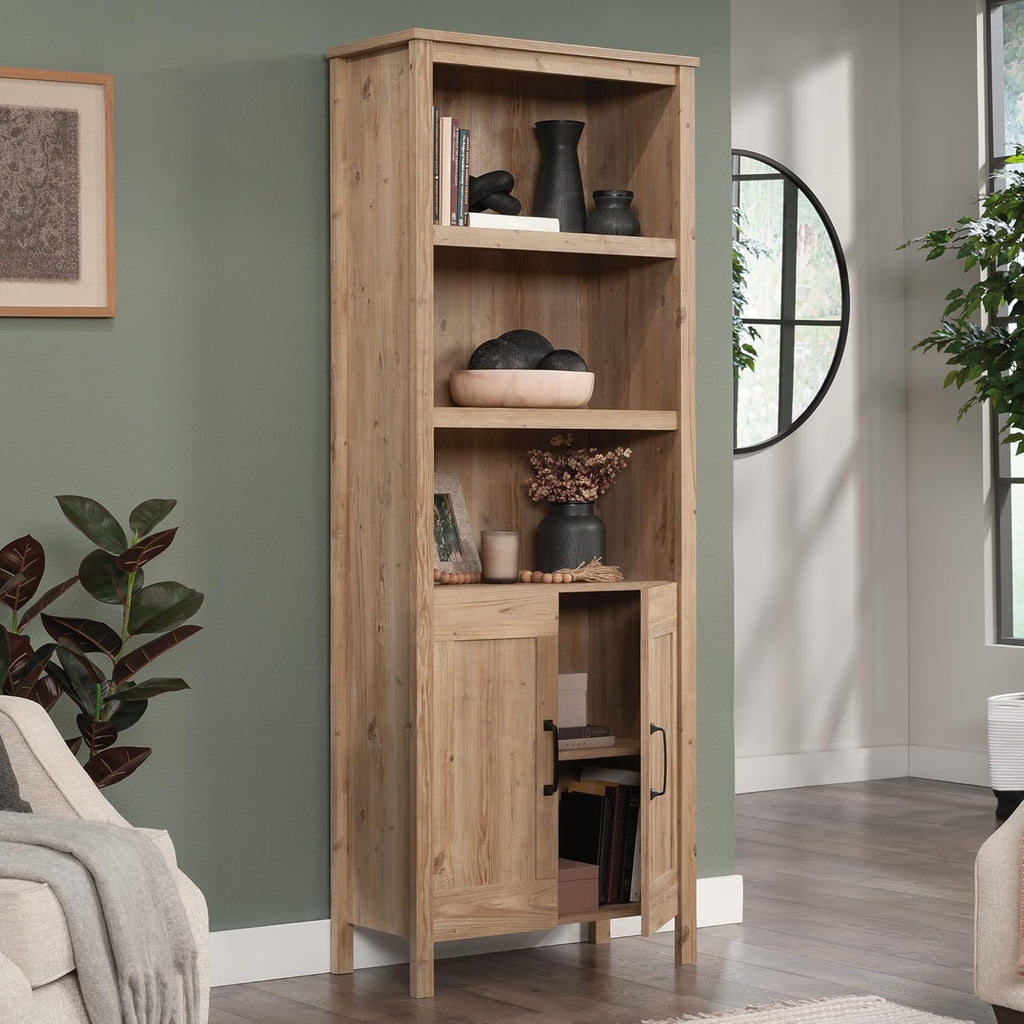 Khaki Pine Finish Bookcase with Doors P2833