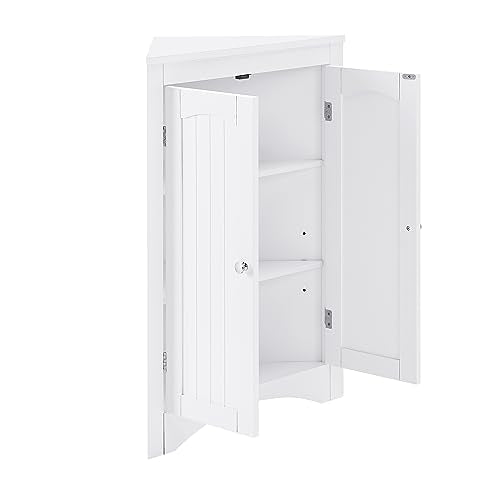 White Corner Bathroom Cabinet with Doors Shelves W308