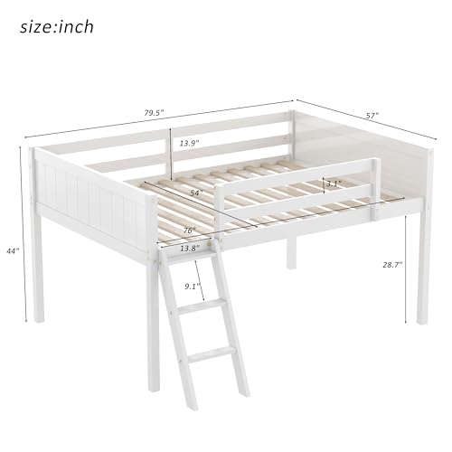 Gray Full Size Low Loft Bed with Safety Guardrail O983