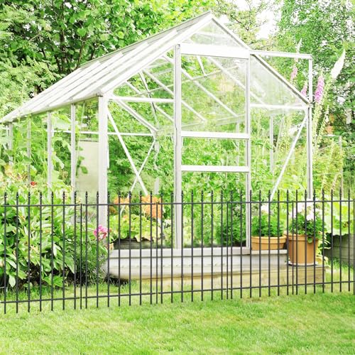 Black Metal Garden Fence 24 in H x 10 ft L 5 Panels + 6 Stakes O957082