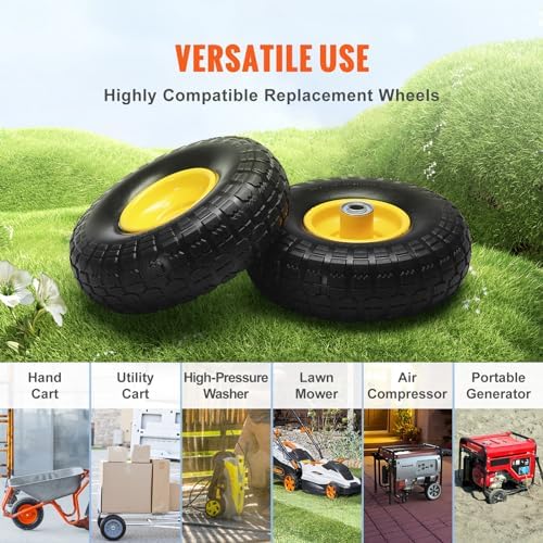 10-Inch Solid Rubber Flat Free Tubeless Tires and Wheels, 2-Pack G974