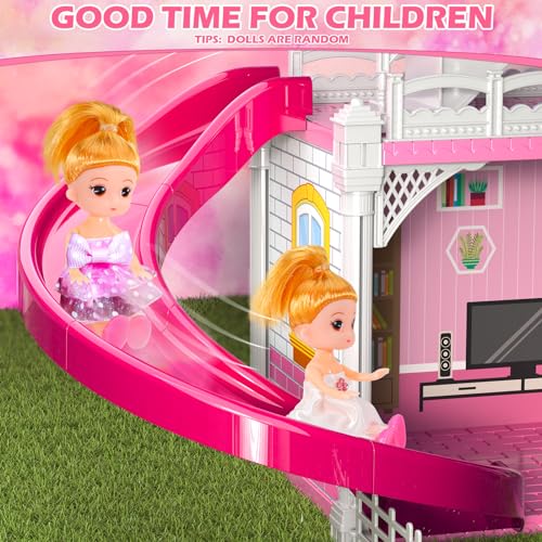 4 Stories 10 Rooms Dollshouse with 2 Princesses Slide Accessories P741329