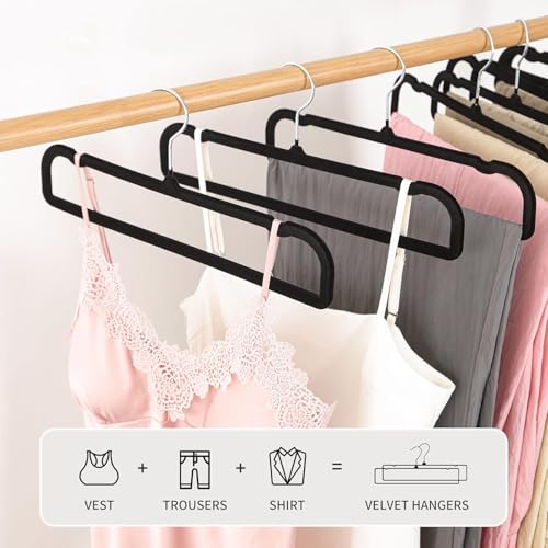 20pcs Black Velvet Trouser Hangers with Swivel Hook F90220