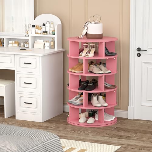 5-Tier Wood Rotating Shoe Rack, Pink R776