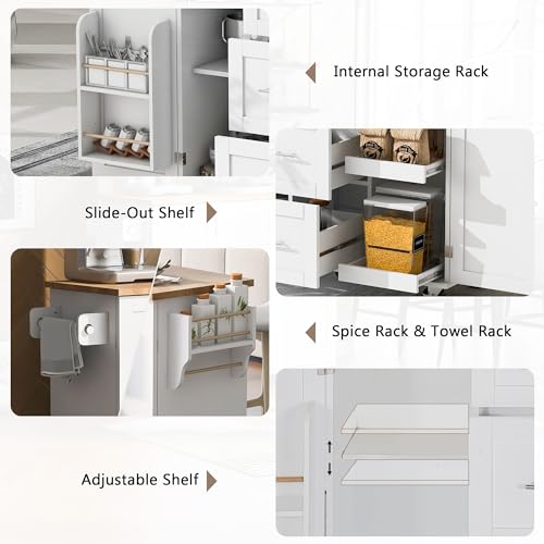 Grey Blue Rolling Kitchen Island With Storage And Drop Leaf K281