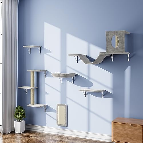 Gray 6 Pcs Wall Mounted Cat Furniture Set Y68017