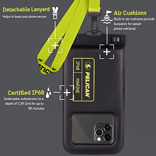 IP68 Waterproof Floating Phone Pouch Black Hi Vis Yellow Regular and XL Size C967