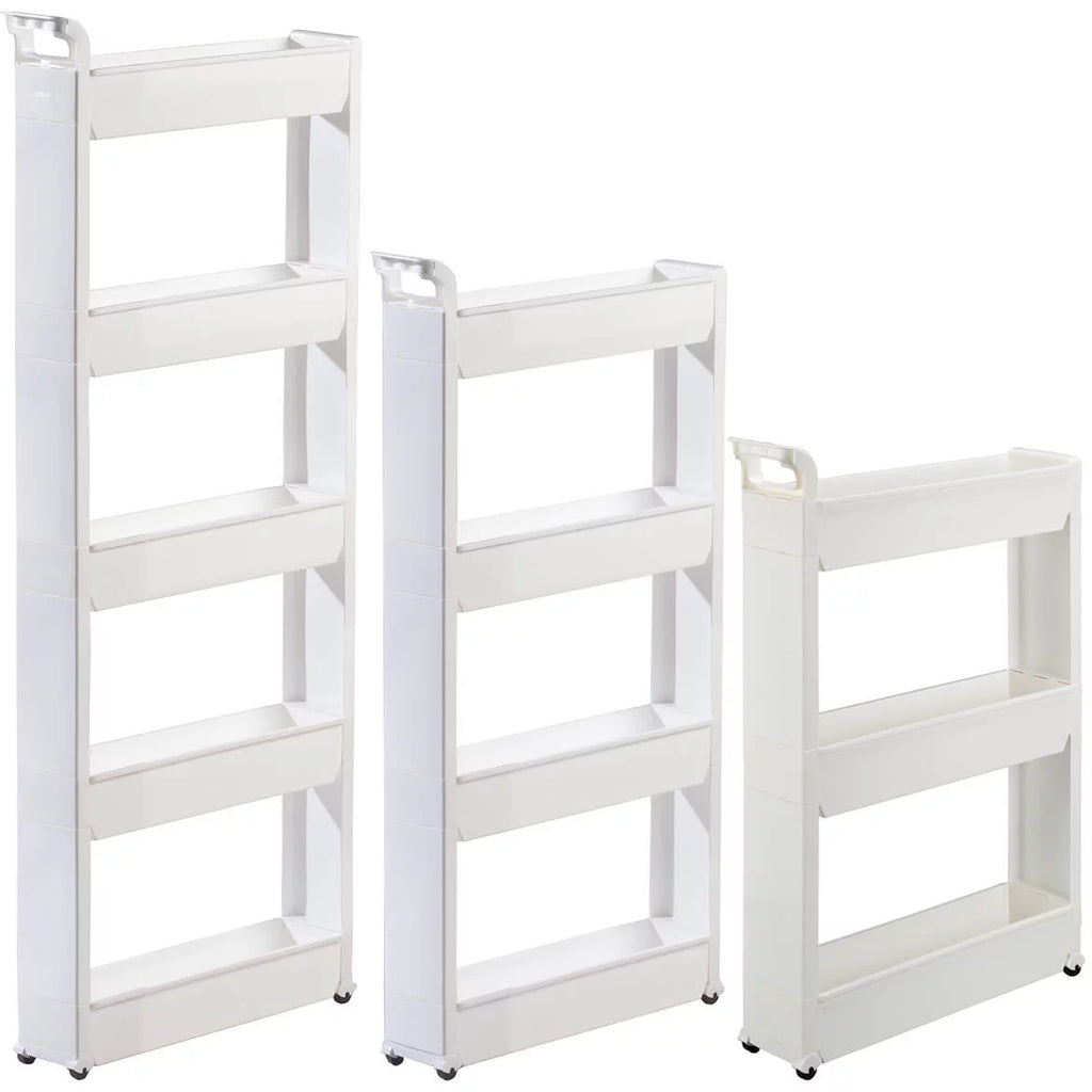 Slim Storage Cart with 3 Baskets and Rolling Casters, Durable Plastic, 21" x 5" x 28 1/4" Y993