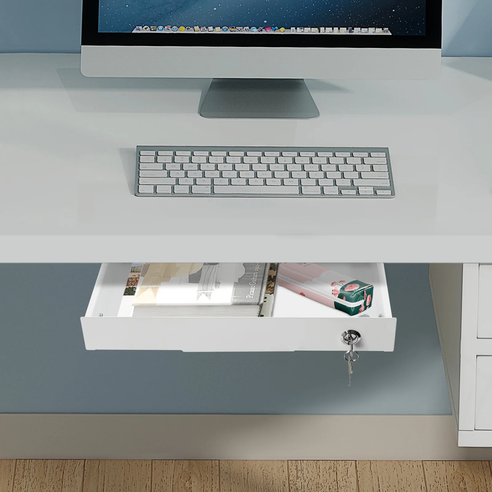 Under Desk Mounted Sliding Pull-out Drawer Storage Organizer M410772