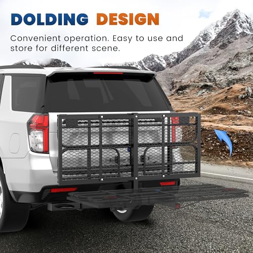 500 Lbs Folding Hitch Mount Cargo Carrier, 2" Hitch Receiver, 60" x 24" x 14" Size V826