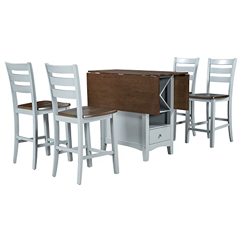 Cherry Gray 5-Piece Rectangular Dining Table Set with Drop Leaf O40403