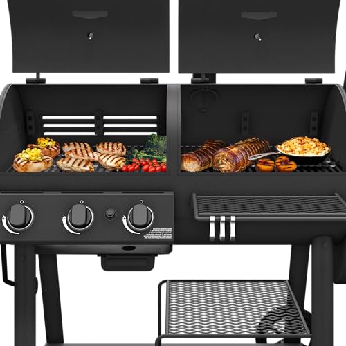 Black Charcoal and Gas Smoker & Grill Y36487