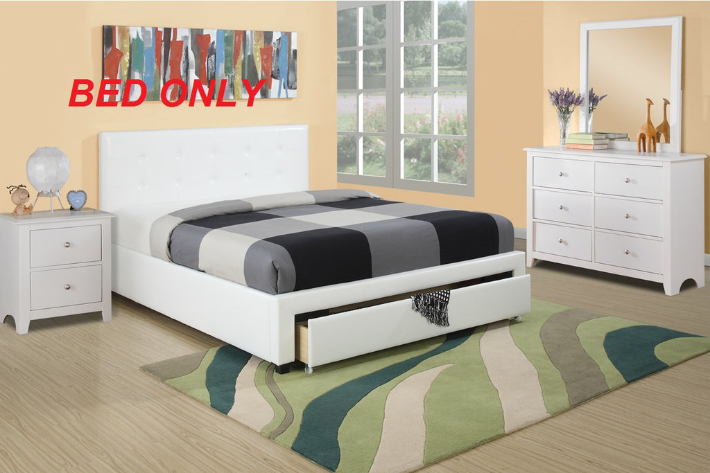 White Full Size Wooden Faux Leather Bedframe V35541