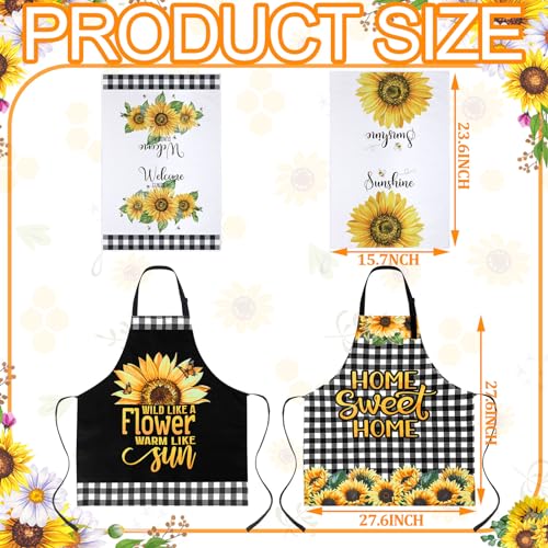 13 Pcs Bee Sunflower Kitchen Decor Set with Wooden Spoons, Kitchen Towels, Apron, Oven Mitts, Pot Holders Q279