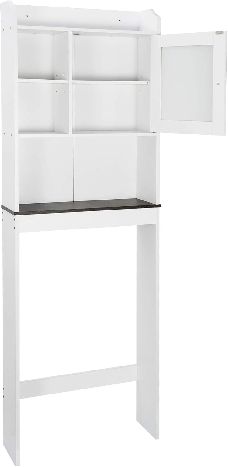 White 4-Tier Over The Toilet Storage Cabinet with Adjustable Shelves and Tempered Glass Door Z408118