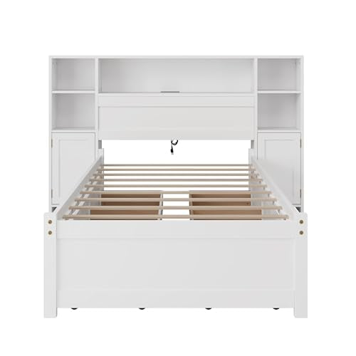 Twin Size Wood Storage Platform Bed with 6 Drawers and Bookcase Headboard U355943