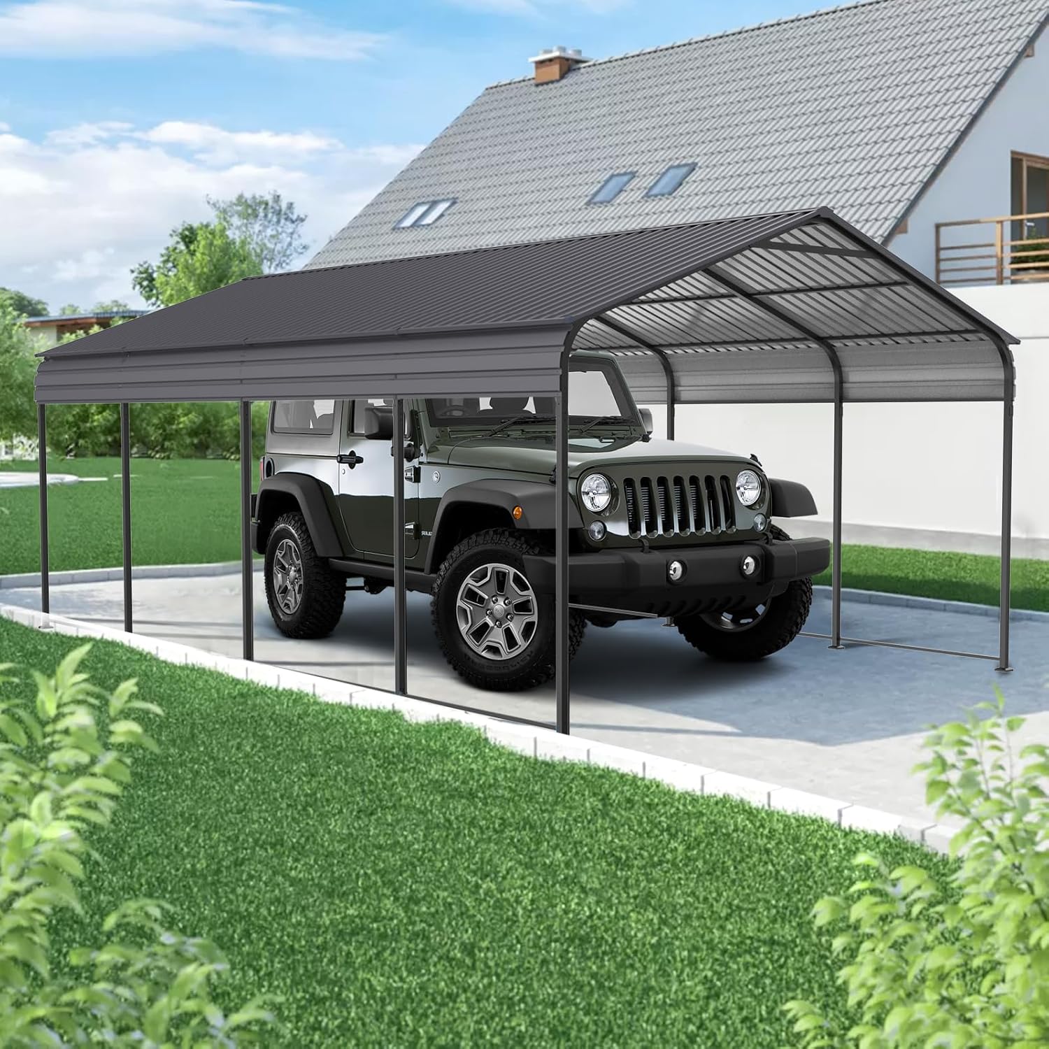 Gray Heavy Duty Metal Carport Canopy 10 x 20 ft C344887