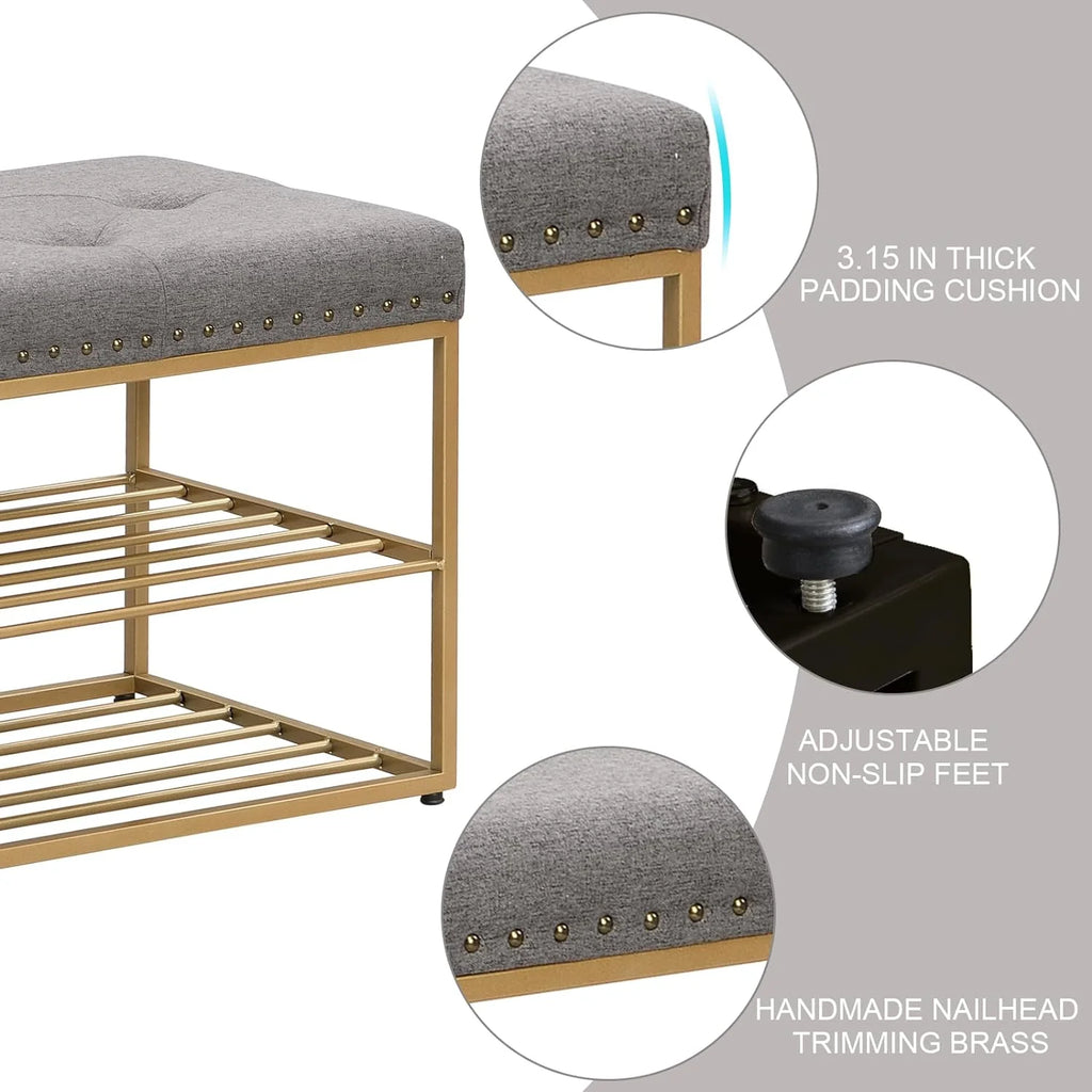 Grey Upholstered Storage Bench with Nailhead Trim O185045