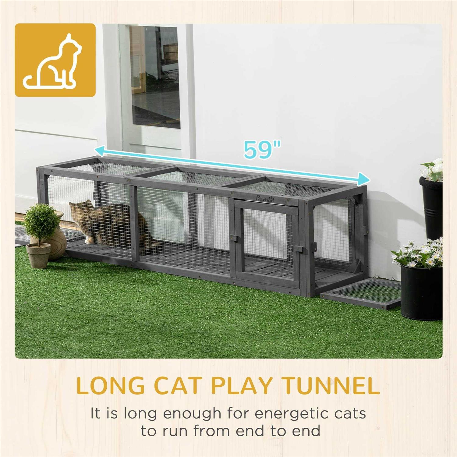 59 Long Cat Tunnel with Extendable Design Wooden Outdoor Cat Tunnel House W73429