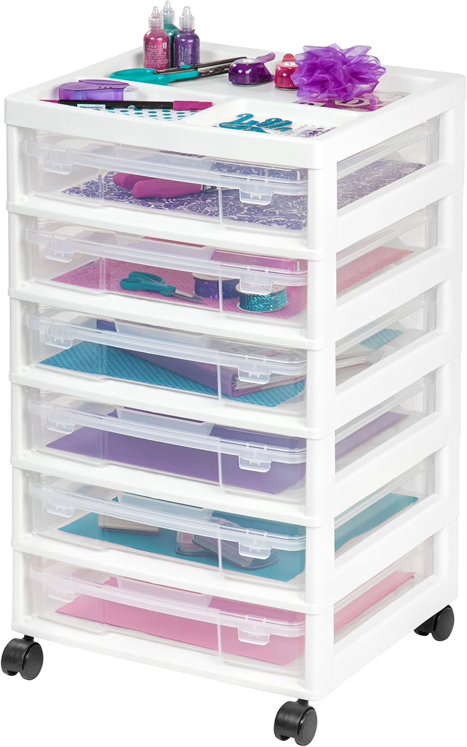 Black 6-Drawer Scrapbook Cart with Organizer Top M314