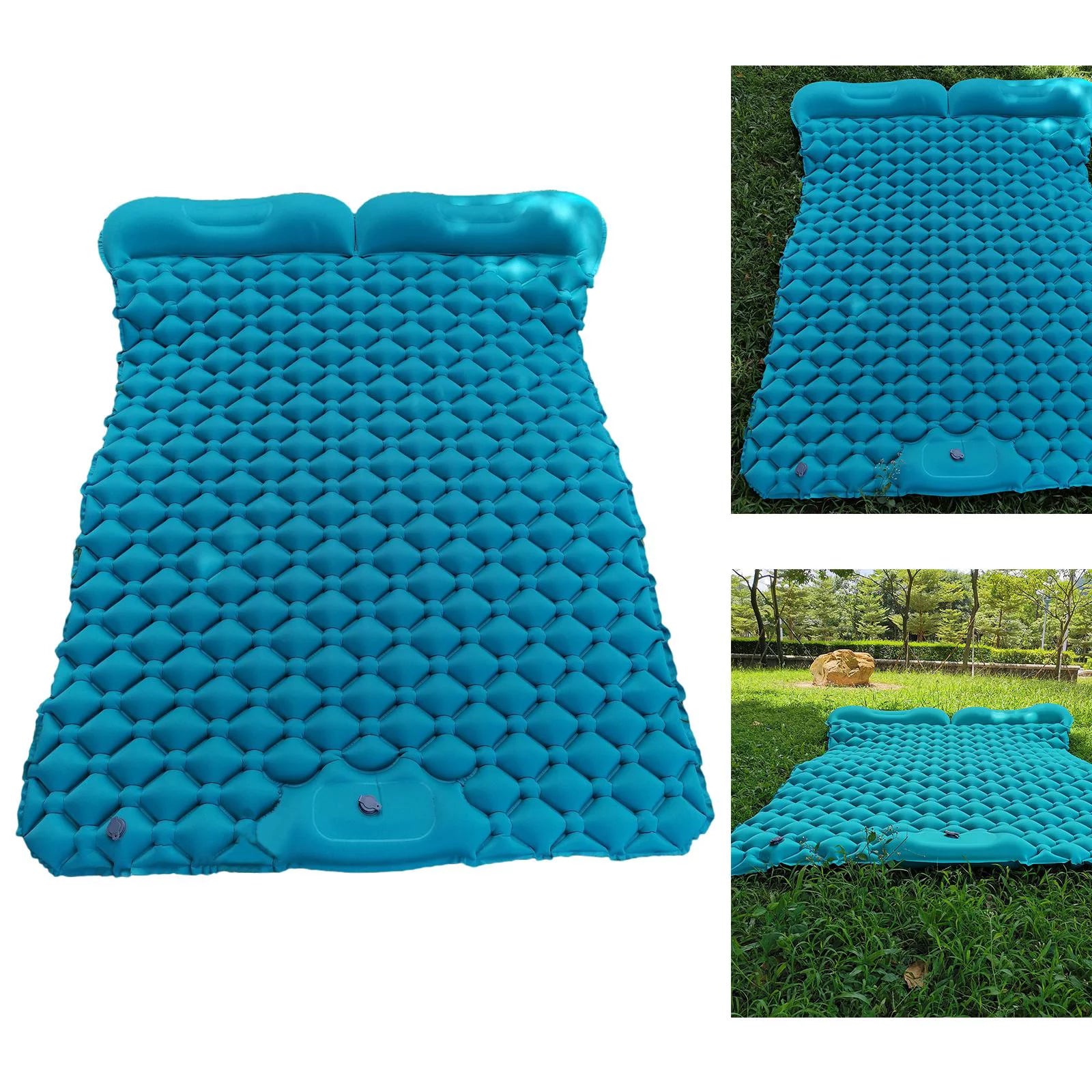 Blue Double Air Mattress with Pillow, 198X120X6cm A5872